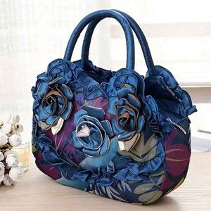 Small Satchel Bag | Random Flower Decor | Satin Double Handle |